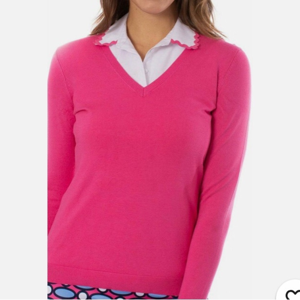 Golftini Pink Women's V-Neck Golf Sweater Martini Logo Size XL